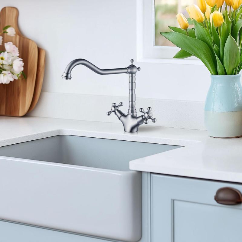 Grifo de cocina clásico AquaTrimo Windsor con caño acodado acero inoxidable 21WS7531NM