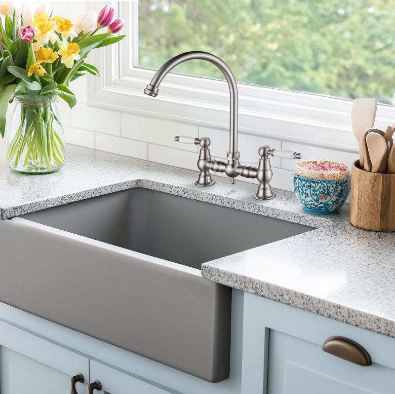 Grifo AquaTrimo Country de 2 agujeros clásico Nostalgic Bridge con caño redondo cromado 21CT7655CM