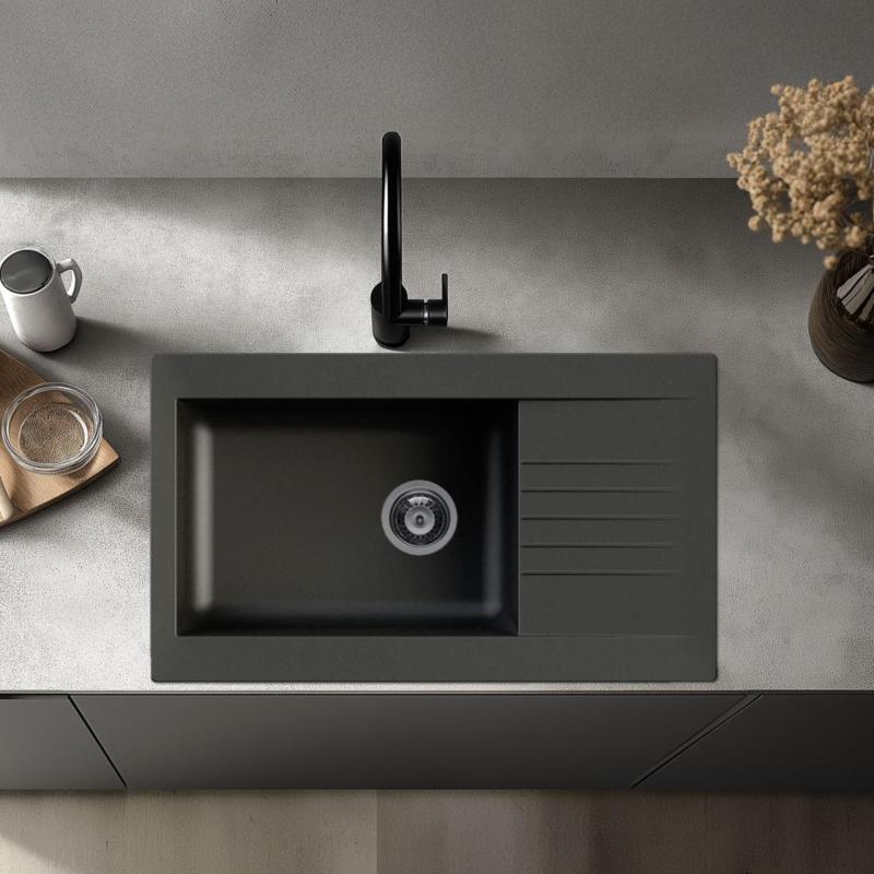 Fregadero Ausmann Fibre negro reversible con escurridor para montaje sobre encimera 86x50 cm 1208957665
