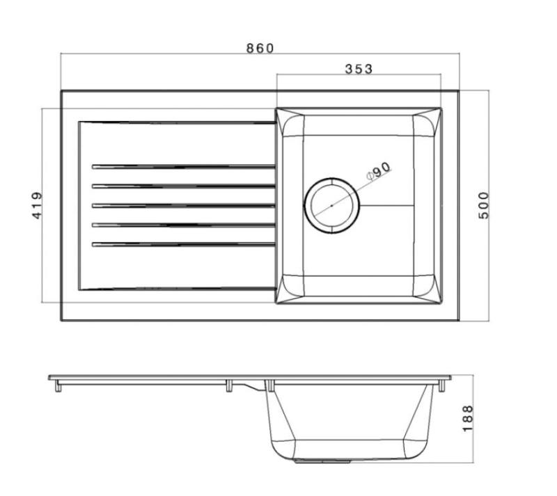 Fregadero Ausmann Fibre negro reversible con escurridor para montaje sobre encimera 86x50 cm 1208957665