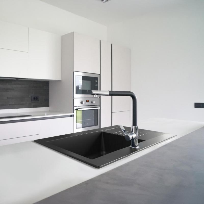 Fregadero Ausmann Fibre Mini negro reversible con escurridor sobre encimera 62x50cm 1208957667