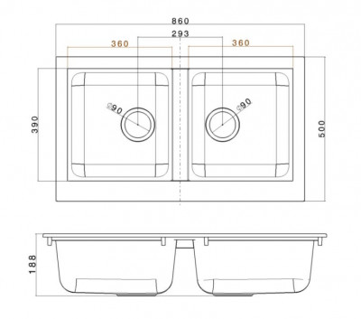 Ausmann Fibre double sink black plastic inset 86x50cm 1208957669