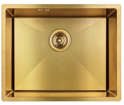 Aquadesign Sinks fregadero de acero inoxidable dorado color PVD dorado 50x40 para montaje bajo encimera y sobre encimera 1208957698