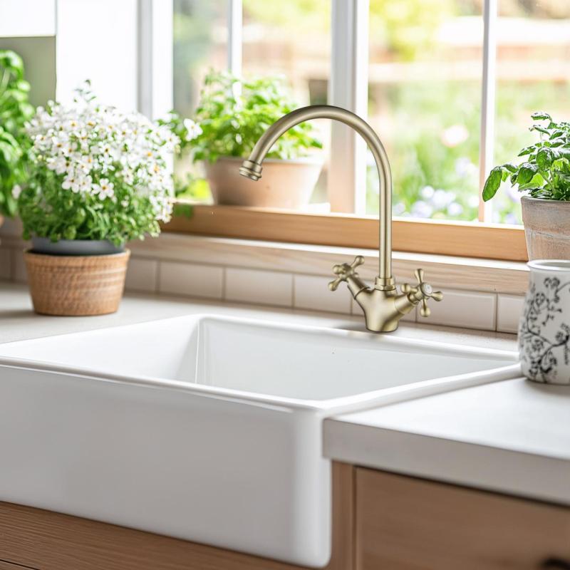 Grifo de cocina clásico AquaTrimo Windsor con caño redondo bronce 21WS7652B