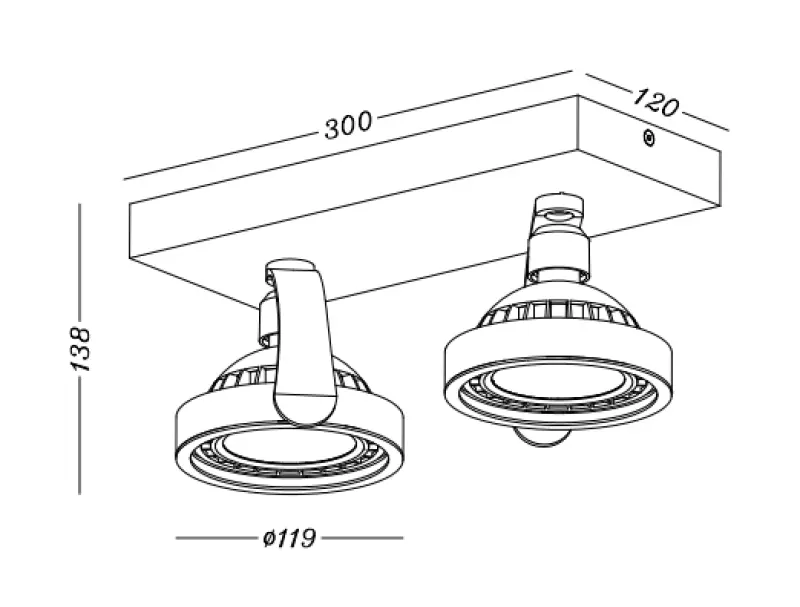 Lámpara de techo Decor Wally o aplique de pared color blanco con cabezal móvil 2 portalámparas 4373