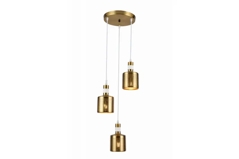 Lámpara de techo Decor Bellis cilíndrica color dorado- blanco con 3 portalámparas 4611