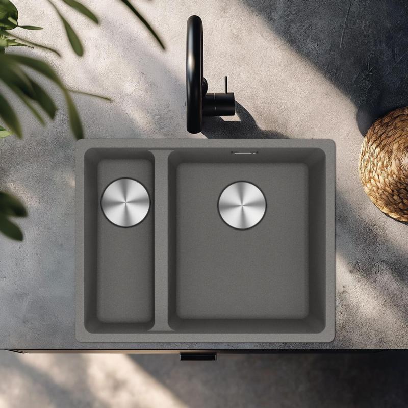 Franke Maris MRG 260-34-15 Fregadero de piedra de granito gris, fregadero a la derecha para instalación plana