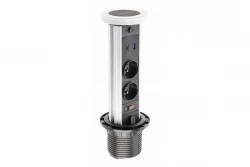 Enchufe Indux Lift retráctil con toma de tierra tipo E en blanco para encimera con iluminación, 2 x USB y carga inalámbrica 1208957837
