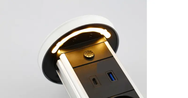 Enchufe Indux Lift retráctil con toma de tierra tipo E en blanco para encimera con iluminación, 2 x USB y carga inalámbrica 1208957837