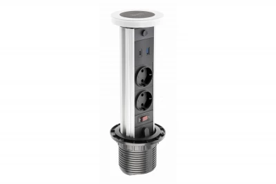Indux Lift retractable earthed white kitchen socket for worktop with lighting, 2 x USB and wireless charging 1208957838