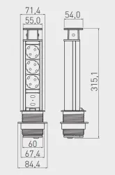 Multienchufe de cocina Indux Up & Down pequeño encastrado con toma de tierra tipo E para encimeras con 3 tomas y 2 x USB 1208957842