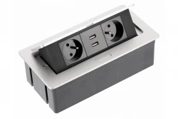 Multienchufe de cocina Indux Flip Medium con toma de tierra tipo E para encimera o mueble alto de aluminio con 2 tomas y 2 cargadores USB 1208957850