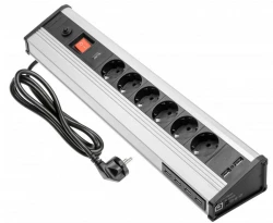 Multienchufe Indux esquinero e independiente de aluminio con 6 tomas de corriente,  toma de tierra tipo F y 6 USB 1208957851