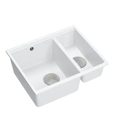 Quadri Newport II granite white inset and undermount sink 1,5-bowl 555x460mm with stainless steel manual siphon 1208957860