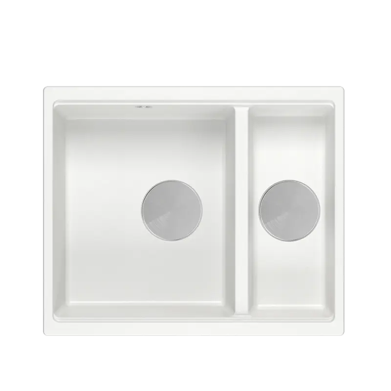 Fregadero de granito Quadri Newport II blanco de un seno y medio para montaje sobre encimera y bajo encimera 555x460 1208957860