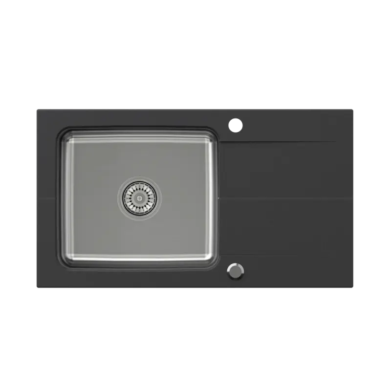 Fregadero para montaje sobre encimera Quadri Fusion de acero inoxidable con escurridor de granito ónix 78x44 reversible 1208957871