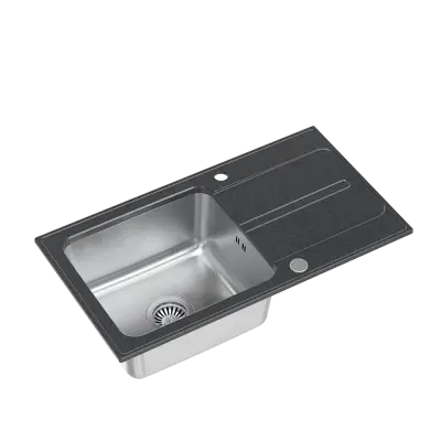 Quadri Fusion inset stainless steel sink with black-dotted granite drainer 78x43 reversible 1208957879