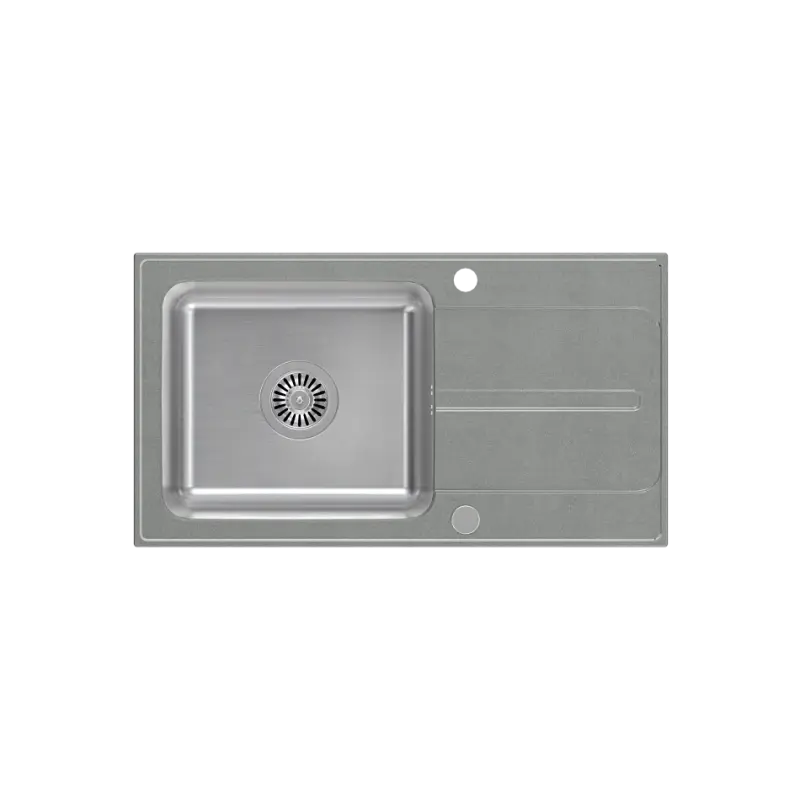 Fregadero para montaje sobre encimera Quadri Fusion de acero inoxidable con escurridor de granito plateado 78x43 reversible 1208957880