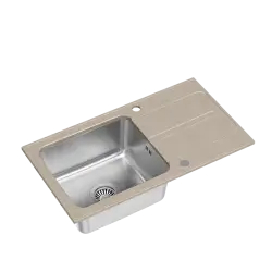 Fregadero para montaje sobre encimera Quadri Fusion de acero inoxidable con escurridor de granito beige 78x43 reversible 1208957881