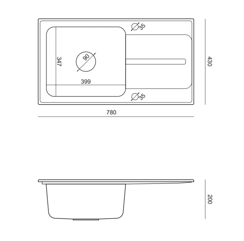 Fregadero para montaje sobre encimera Quadri Fusion de acero inoxidable con escurridor de granito beige 78x43 reversible 1208957881