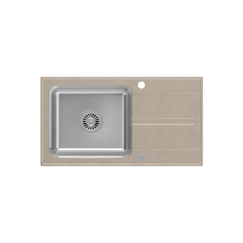 Fregadero para montaje sobre encimera Quadri Fusion de acero inoxidable con escurridor de granito beige 78x43 reversible 1208957881