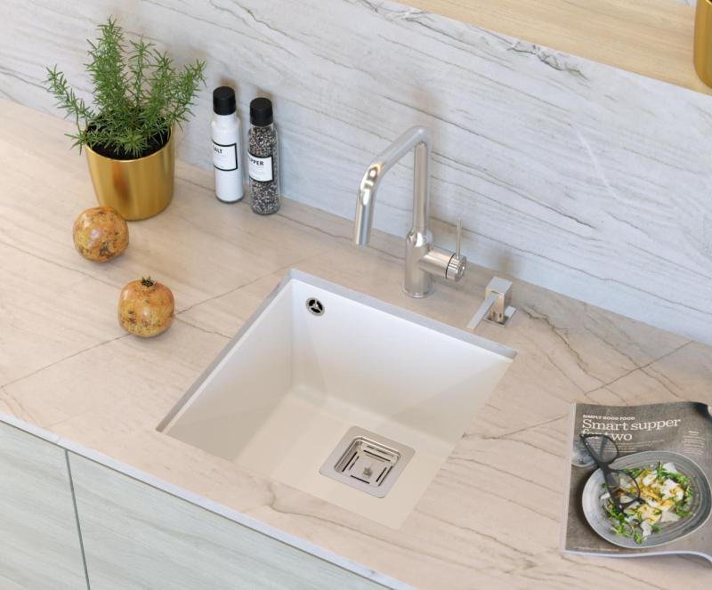 Fregadero para montaje bajo encimera de granito blanco Quadri Quadrangle 42x42 1208957886