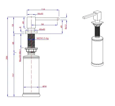 Quadri Tenby square Built-in Soap dispenser PVD matt black refillable from the top 1208957893