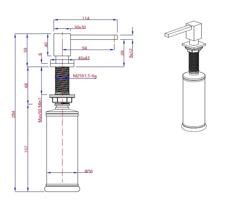 Dispensador de jabón Quadri Tenby square Empotrable negro mate desde arriba rellenable 1208957893