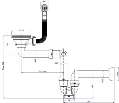 Quadri drain set sink with 1-bowl siphon silver 1208957900