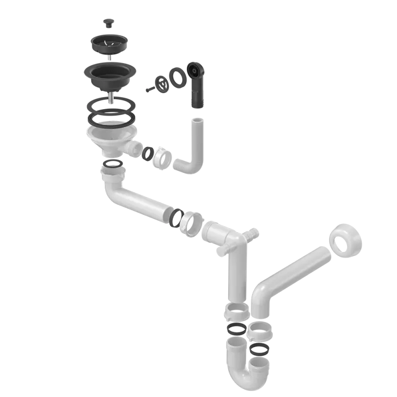 Juego de desagüe Quadri negro doble  con rebosadero para fregadero 1208957902