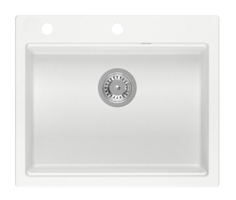 Quadri Durham fregadero de granito blanco empotrado de 595x500 con dispensador de jabón, tabla de cortar, alfombra enrollable, fregadero insertado y alfombra enrollable 1208957903