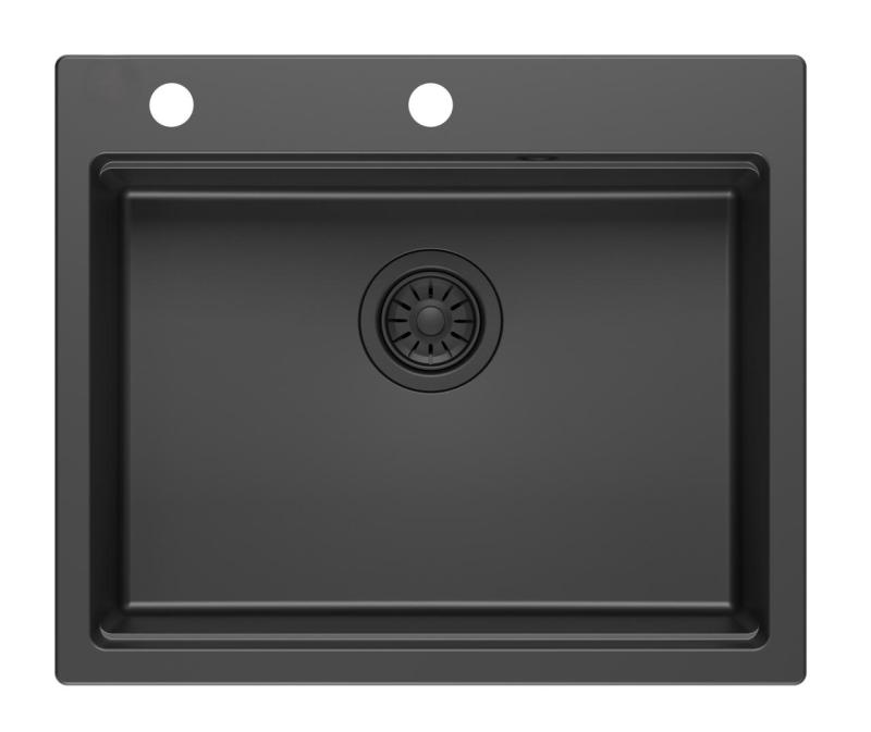 Quadri Durham pila de construcción de granito negro 595x500 con dispensador de jabón, tabla de cortar, fregadero insertado y alfombra enrollable 1208957904