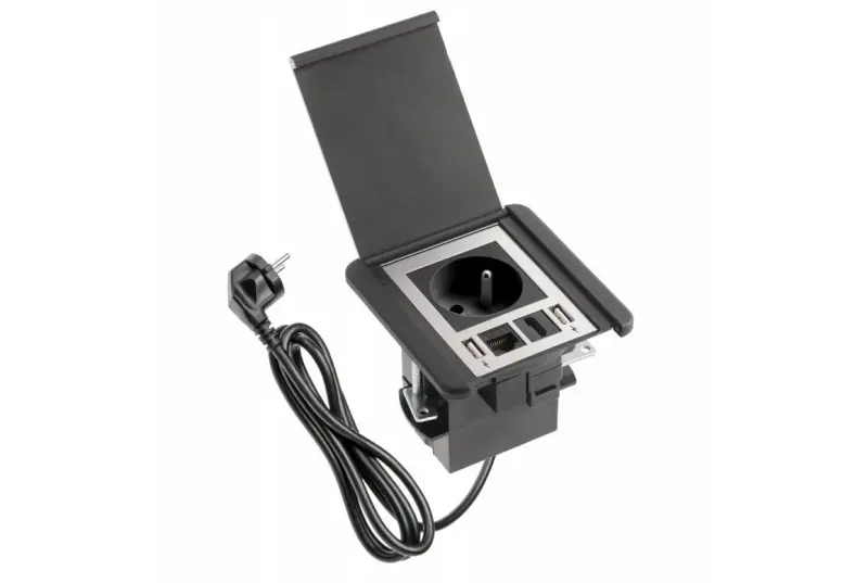 Multienchufe Indux Flip empotrable negro mate con 2xUSB A, toma de tierra tipo E, 1xRJ45 y toma HDMI negro 1208957915