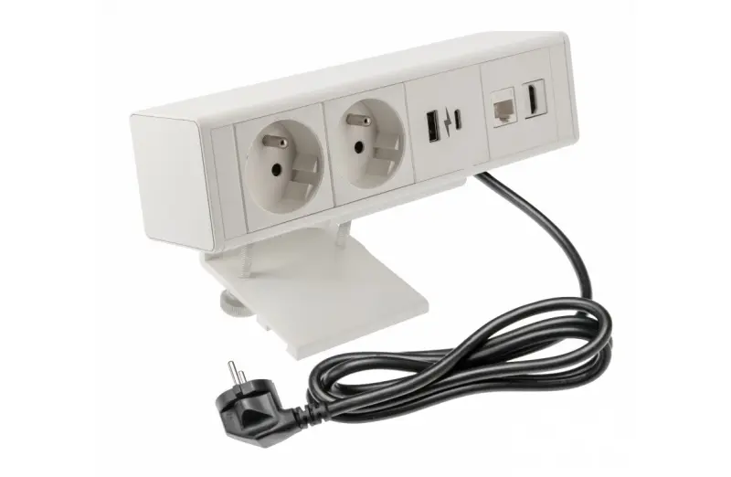 Multienchufe ( de 2 tomas) Indux Desk sobremesa o encimera blanco mate con toma de tierra tipo E, 1xUSB A, 1xUSB C, 1xRJ45 y 1xHDMI 1208957921