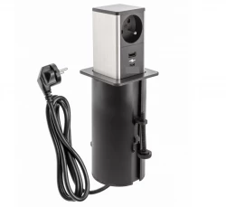 Enchufe Indux Push extensible negro con toma de tierra tipo E, con 1xUSB A y 1xUSB C y tapa de acero inoxidable 1208957928