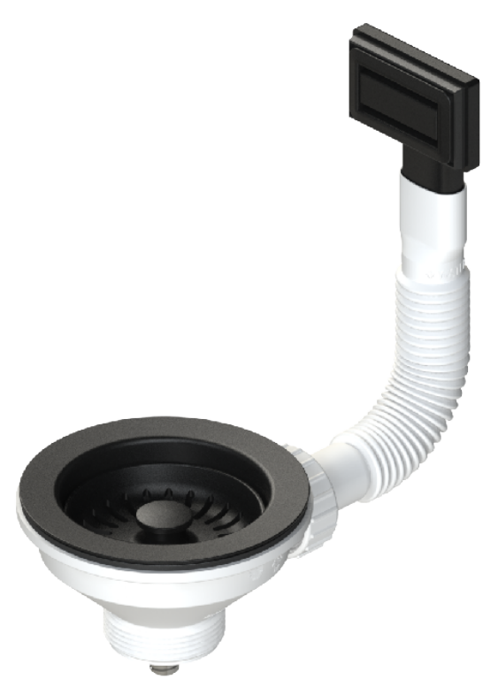 Juego tapón rejilla Plast negro mate, juego desagüe fregadero con rebosadero rectangular 1208958019 - Productafbeelding