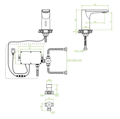 Aquadesign Sensor basin tap with water mixing valve battery operated or mains powered chrome 1208958163