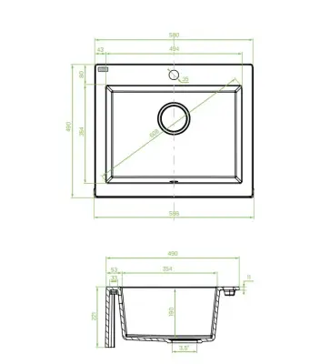 Aquadesign Farmhouse intermediate or inset granite sink beige sand 58x49cm 1208958164