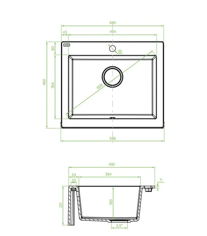 Fregadero de granito Aquadesign Farmhouse intermedio o sobre encimera beige arena 58x49cm 1208958164