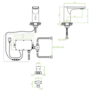 Aquadesign Sensor basin tap with water mixing valve battery operated or mains powered black 1208958190