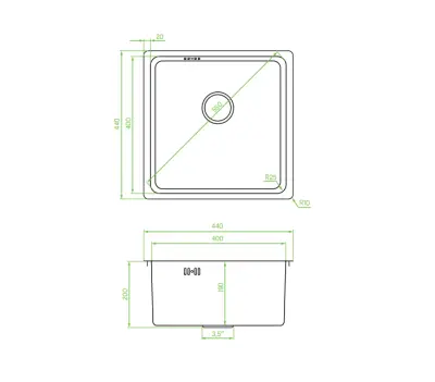 Aquadesign R25 steel top-mounted, undermount and flush-mounted sink gun metal 40x40cm 1208958207