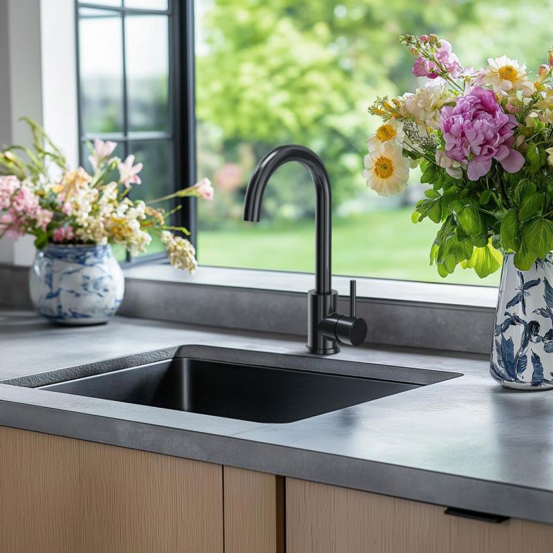 Fregadero Aquadesign R25 de acero para montaje sobre encimera, bajo encimera y enrasado gun metal 40x40cm 1208958207