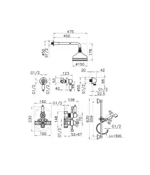 Conjunto Termostático de Ducha Huber Croisette para empotrar color cromo 912.CS01H.CR