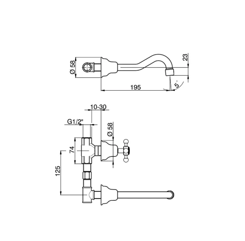 Mezclador Lavabo Huber Victorian de 3 orificios acero inoxidable VT0035102A