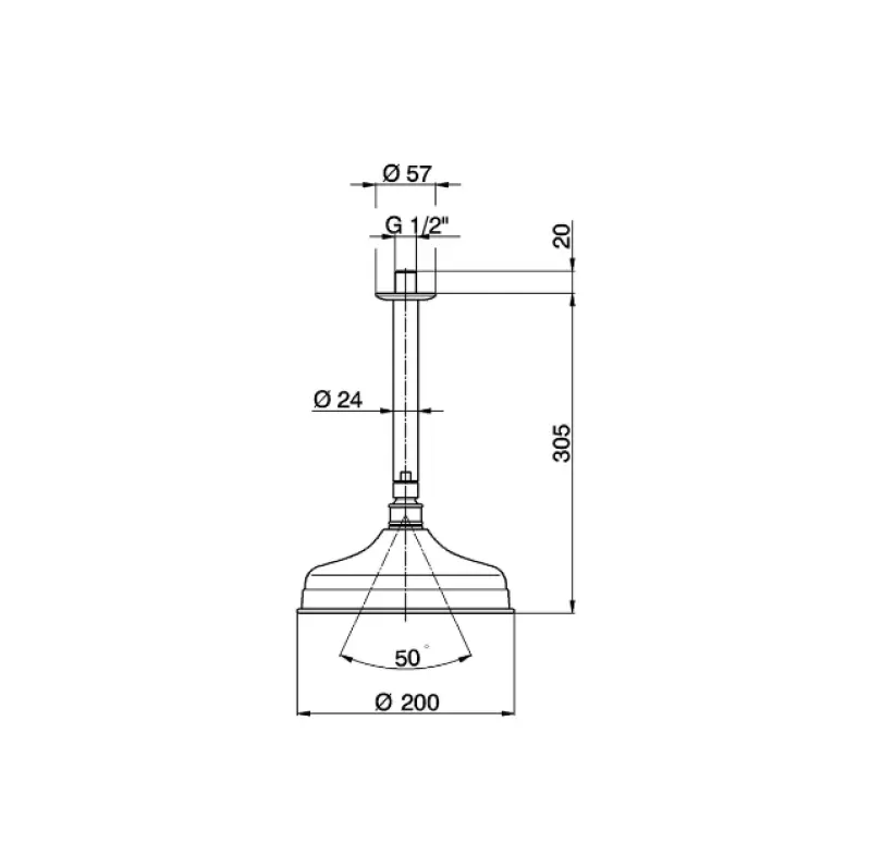 Alcachofa de ducha Huber Victorian con efecto lluvia en color dorado y brazo de techo SS01341024