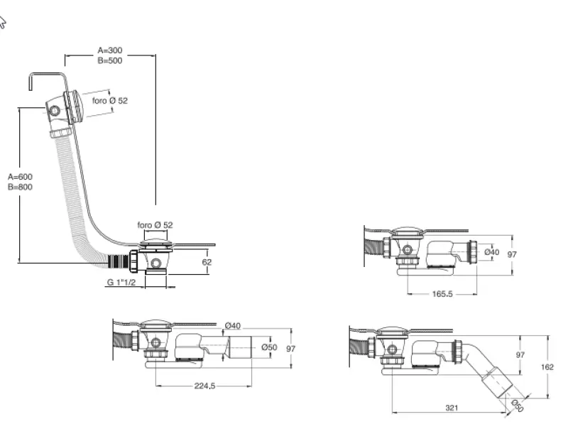 Rebosadero de bañera Waterevolution con pulsador de apertura negro mate 1208958396