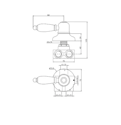 Huber Croisette Diverter valve Gold 1/2 CS0002702G