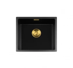 Fregadero Lorreine serie BQ 44x41cm bajo encimera negro con tapón dorado 40BQ37-FU-GOLD