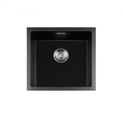 Fregadero Lorreine serie BQ 45x45cm sobre encimera negro con tapón de acero inoxidable 40BQ-T-INOX