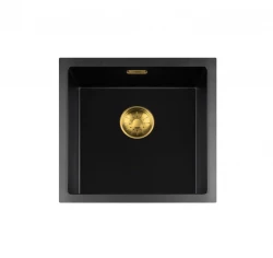 Fregadero Lorreine serie BQ 45x45cm sobre-encimera negro con tapón dorado 40BQ-T-GOLD